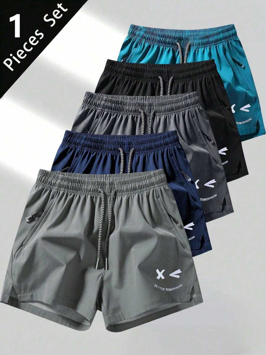 1 pieza Pantalones cortos deportivos para correr de hombres, pantalones cortos ligeros, de secado rápido y transpirables para uso casual al aire libre en verano - Gris Claro - Ver 1