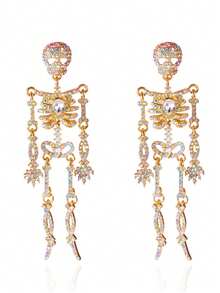 2 件全水钻万圣节骷髅耳环，适合日常佩戴 - 金色 - 查看 4