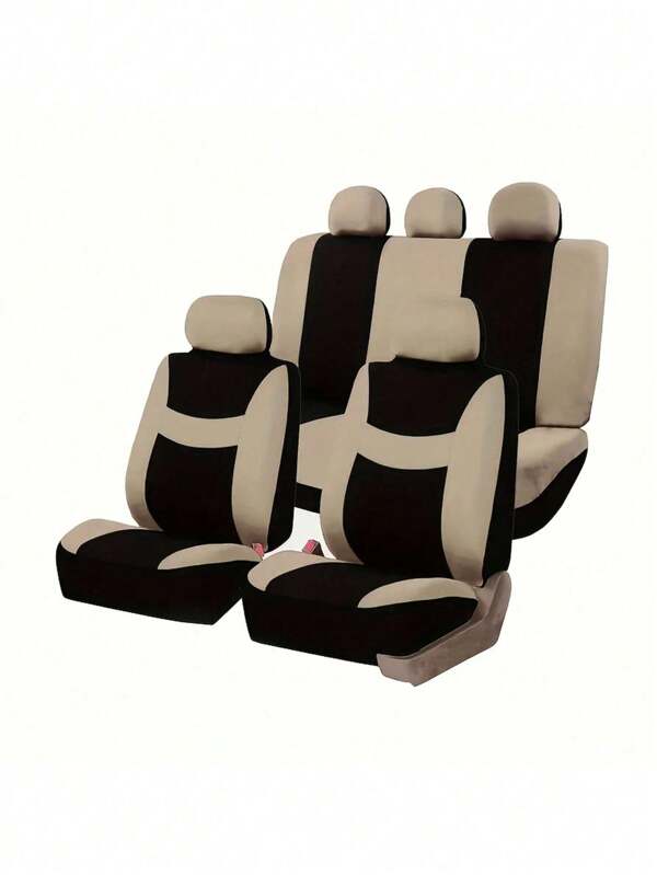 9pcs Universal Car Seat Covers Set, Suitable For Sedan, SUV, MPV Etc. Includes 2pcs Front Seat Covers, 1pc Backrest Cover, 1pc Rear Seat Cover And 5pcs Headrest Covers, Compatible With Airbags