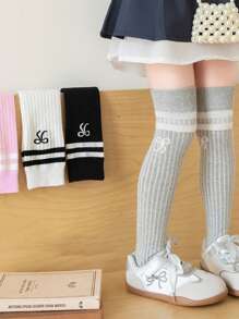1 Pair Girls' Knee-High Princess Socks With Bow