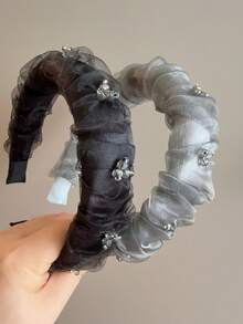 1pc Shiny Casual Polyester Fiber Sparkly Rhinestone Wrapped Mesh Headband, Suitable For Spring, Summer, Autumn, Winter, Hair Band, Hair Hoop, Hair Accessories ,Head Piece - D-5830 - View 7