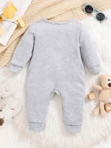 Customized Name Printed Long Sleeve Romper For Toddler Boys & Girls, Casual Jumpsuit Suitable For Outdoor Wear - Grey - View 2