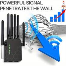 WiFi 扩展器互联网增强器，6 天线 10000 平方英尺长距离中继器无线路由器放大器，支持家中更多网络设备 - 英規插(220-240V) - 查看 4