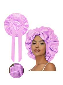 1pc Women Solid Bowknot Decor Satin Casual Hair Bonnet For Daily Life Silk Bonnet Satin Bonnet