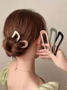 1/4pcs U-Shaped Hair Fork Fashion Tortoiseshell Acetate Hairpin Geometric Design Headwear Hair Sticks For Women & Girls (Slight Scratches On Plastic Products Are Normal), Bun Extension, Hair Bun Maker, Bun Hair Piece, Hair Styling Pins, Pins For Hair, Claw Clips, Bobby Pins