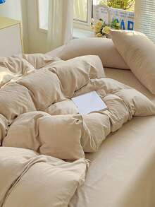 3pcs Solid Color Washed Soft Bedding Set - Khaki - View 6