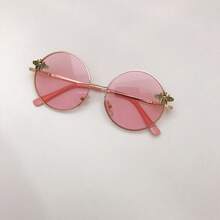 [蜜蜂女孩必备] 金色框架圆形时尚眼镜，复古个性多色，Y2K 时尚配饰，可爱蜜蜂设计时尚眼镜圆形墨镜