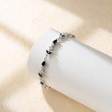 Crysdue Wedding Bridal Link Bracelet Brides Bridesmaids, Marquise Cubic Zirconia Tennis Bracelets Women Prom Jewelry - 02_黑色,銀色 7.5-9.1英寸 - 查看 6