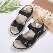 Women Flat Comfortable Sandals Open Toe Summer Adjustable Fashion Dress - màu đen - Xem 5