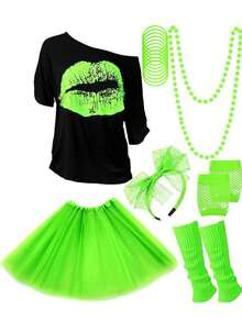 Forever & Moment 80s Outfits Costume Accessories For Women -T-Shirt, Necklace, Tutu Skirt & More For Halloween, Birthday Parties - Multicolor - View 13