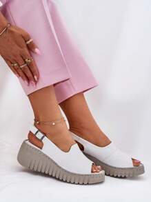 女士时尚百搭休闲厚底厚底凉鞋，夏季 - 白色 - 查看 6