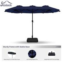 JAMFLY 16FT Large Patio Umbrella With Base, Outdoor Double-Sided Rectangular Umbrella, Market Umbrella With Crank Handle For Poolside Lawn Garden - 藏蓝色 - 查看 4