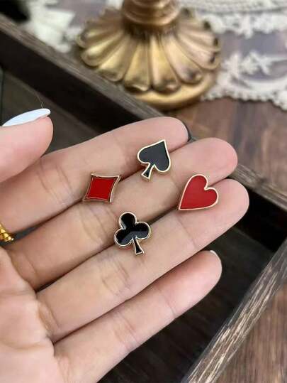 4pcs/Set Innovative Poker Themed Flip Neckpins/Brooch Set, Fashion Metal Alloy Pins, Badges And Neckpins Decoration Accessories For Men And Women Christmas Gift Gifts For Mother, Father, Graduation, And Teacher