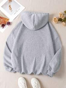 [舒适图案连帽衫] 舒适图案连帽衫 - 加州和洛杉矶涤纶系带套头衫，加厚柔软连帽运动衫，带前袋，秋冬休闲街头服饰 - 淺灰色 - 查看 3