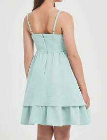 EXARUS Girls Flowy Ruffled Hem/Puff Bubble Dress Teen Ruched Summer Adjustable Spaghetti Strap Casual Cami Mini Dresses - 薄荷綠 - 查看 4
