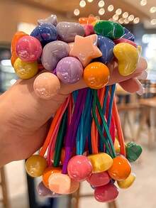 1/6/12Pcs Cute Colorful Hair Scrunchies Set, Including Vibrant Orange, Dreamy Purple, Fresh Green, Etc. Versatile Styles With Stars, Balls, Hearts - Multicolor - View 13