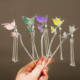 1个中国风复古蝴蝶金属发夹，旗袍裙发夹，韩式复古流苏发饰