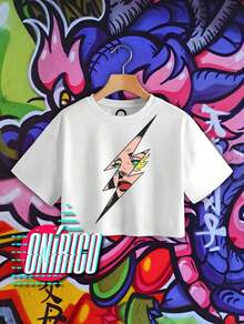 Crop Top Rayo Ombliguera Ilustración Camiseta corta  Estrella  Color combinado  Figuras    Casual    Ninguno    Escenario y concierto  Noche de fiesta - Blanco - Ver 3