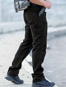 Mens Waterproof Cargo Pants Elastic Multiple Pocket Military Male Trousers Outdoor Joggers Pant Plus Size Tactical Pants Men - 黑色 - 查看 6