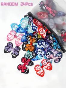 24Pcs Random Colorful Butterfly Hair Clips, Girls' Hair Clips, Hair Accessories For Birthday Parties And Performances