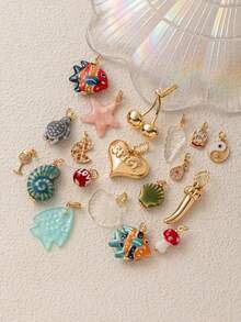 1pc Summer Fashion Ocean Style Shell, Sea Turtle, Delicate Orange & Blue Small Fish DIY Pendant, 18K Gold Plated, Anti-Oxidation, Suitable For Casual Daily Wear - Multicolor - View 8