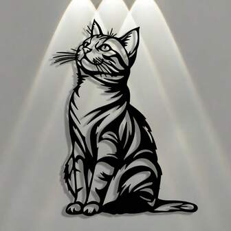 1 件蹲伏猫装饰，耐用金属材质，适用于家庭、客厅、卧室、浴室、阳台，无需电源，是送给朋友的完美生日/圣诞礼物