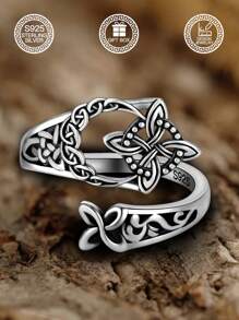 1 件 S925 纯银凯尔特结新月巫婆结戒指，女士珠宝，适合日常装饰、复活节装饰、音乐节装饰、复活节礼物、圣诞节礼物、婚礼礼物，附赠礼品盒 - 星月圖案 - 查看 8