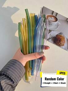 14/10/7/5/3件組彩色玻璃吸管套組附刷子 - 8mm可重複使用飲用吸管(6支直管+6支彎管) 粉色、透明、綠色等多色，適合果昔、冰咖啡、珍珠奶茶、雞尾酒及派對用品 - 彩色 - 查看 29