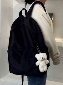 Large Capacity Lightweight Business Casual Tote Bag, With Front Pocket, Functional, Adjustable Shoulder Strap, Suitable For Students, Office Workers, Professionals, Laptop Compartment, Unisex, Suitable For College, School, Outdoor Travel, Commuting, Back To School Essential - Black - View 4