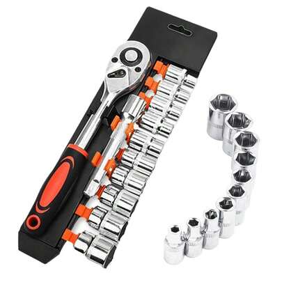 12pcs 1/4" Ratchet Socket Wrench Set For Bike Bicycle Repair, Drive Socket Set With 10 Sockets (4-13mm) And 2 Way Quick Released Ratchet Handle And Extension Bar