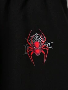 2pcs/Set Fashionable Casual Sports Spider Print Hooded Sweatshirt & Pants Outfit For Toddler Boys, Autumn/Winter - Black - View 8