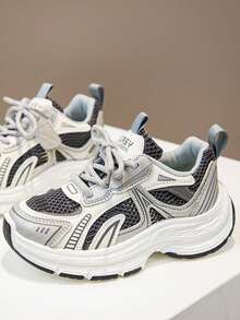 儿童运动鞋，女童时尚厚底运动鞋，男童舒适防滑运动鞋，时尚优质大童鞋 - 灰色 - 查看 2