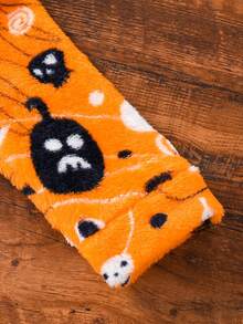 Young Boy Casual Flannel Long Sleeve Hooded Fleece Sweatshirt With Halloween Pumpkin Print, Suitable For Spring, Autumn And Winter - Orange - View 4