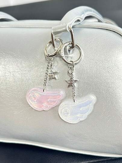 1 件女式韩国独立复古可爱星星天使翅膀钥匙扣、手机壳、耳机壳、包饰、最佳朋友礼物汽车配件哥特 Y2k 包饰挂绳带身份证夹汽车配件包饰