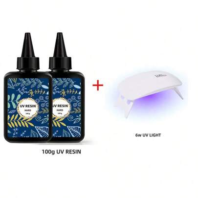 100g/200g UV Resin Kit With 6 W UV Light - Upgraded Hard Type Crystal Clear Resin For Craft Jewelry Making
