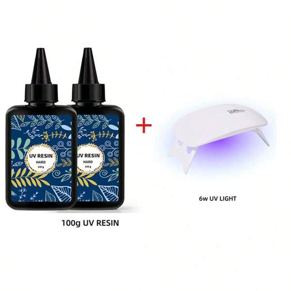 100g/200g UV Resin Kit With 6 W UV Light - Upgraded Hard Type Crystal Clear Resin For Craft Jewelry Making