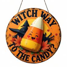 1PC 2D Flat Hanging Decoration Of Candy On The Witch Road - Old Time Halloween Theme, Candy Corn With A Smile, Witch Hat And Autumn Leaves - Perfect For Family, Living Room, Bathroom, Bedroom, Garage, Bar, Cafe - Ideal For Holiday Decoration, Halloween Decoration - Acrylic-round - View 11