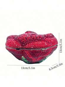 Women Sparkly Crystal Clutch Purse Diamond Round Rose Flower Evening Bag Formal Rhinestone Handbags Wedding Purse - Đỏ - Xem 1