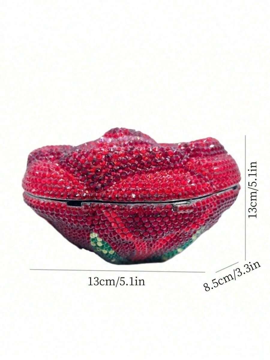 Women Sparkly Crystal Clutch Purse Diamond Round Rose Flower Evening Bag Formal Rhinestone Handbags Wedding Purse - Đỏ - Xem 1