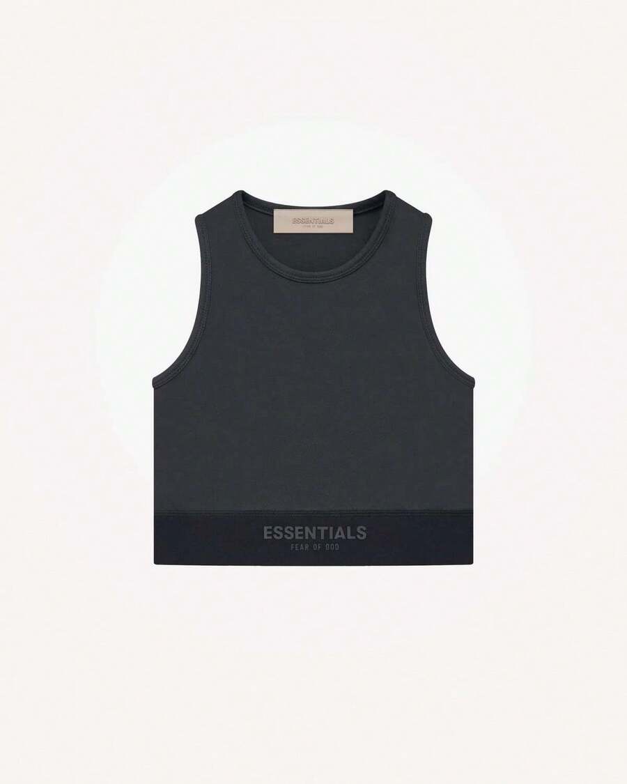 Essentials Black Sport Tank 'Iron' Women's Slim Fit Tank Top, Breathable Ribbed Summer Tops American Casual Style, Gym Clothes Workout Sets Women Yoga And Urban Adventures. - 黑色 - 查看 1