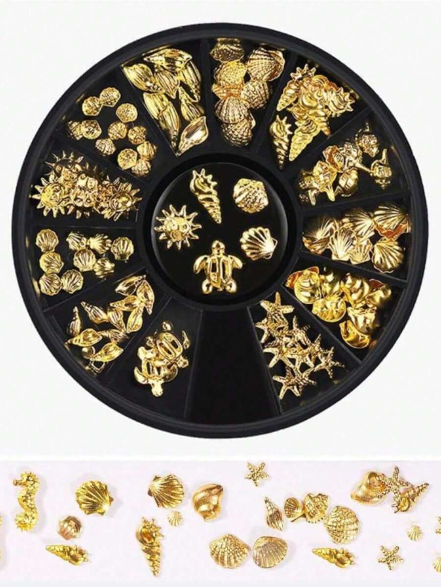 海洋主题金属铆钉水钻填充饰品饰品材料星星贝壳3D美甲装饰DIY配件美甲用品指甲美甲宝石 - 彩色 - 查看 1