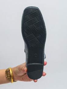 Giày bệt mũi vuông da lộn Cross-Border cỡ lớn EU 35-43, màu be thời trang cho mùa xuân và mùa thu, giày bệt màu xanh lá cây mặc hàng ngày có khóa thích hợp cho trang phục, múa ba lê - Nhung xanh đậm - Xem 7