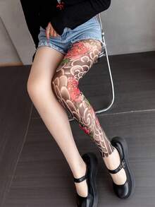 1 đôi tất in hình xăm 360 độ, quần legging in hình xăm nhiều màu, thích hợp mặc hàng ngày, dự tiệc, biểu diễn, làm quà tặng - Nhiều màu - Xem 4