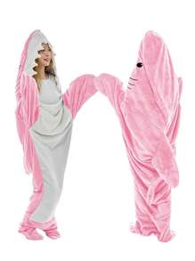 1pc Shark Blanket Hoodie Super Soft Cozy Warm Flannel Wearable Hoodie, One Size Larger Is More Comfortable, New Pattern Cartoon Animals Cute Funny Sleeping Bag Gift Home And Outdoor Travel Camping