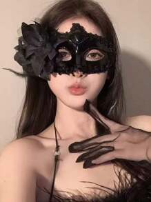 1 件万圣节公主舞会面具，电镀彩绘侧花半脸百合面具