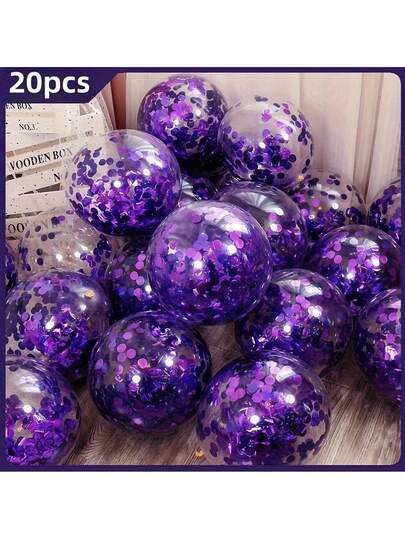 20pcs 12-Inch Purple Confetti Glitter Transparent Latex Balloons, Suitable For Birthday, Wedding, Anniversary, Christmas, Halloween | Gift For Special Occasions, Party Balloons