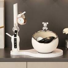 1 pieza Tarro de almacenamiento de cerámica con soporte, decoración de oso y conejo, organizador de joyas y cosméticos de animales lindos de múltiples usos, tarro de dulces y galletas encantador y soporte para baratijas para mostrador, escritorio, baño, cómoda, guardería, dormitorio, accesorio, decoración de habitación, decoración del hogar, acento de sala de estar, exhibición de despensa de cocina, regalo para ella, cumpleaños, anfitriona de vacaciones, relleno de calcetín navideño, regalo del Día de San Valentín, favor de fiesta de temporada, solución de organización del hogar, acento decorativo para estantes y mesas, ornamento funcional y elegante para almacenamiento de espacios pequeños - Multicolor - Ver 4