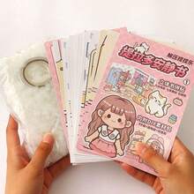 Juego de casa de muñecas de papel para armar DIY, diseño caricatura encantadora de una niña en su rutina diaria con pegatinas de vestimenta y manualidad con materiales pre-cortados. Perfecto para descompresión sensorial, actividades creativas y album de recortes. - casa de muñecas de papel rosa - Ver 13