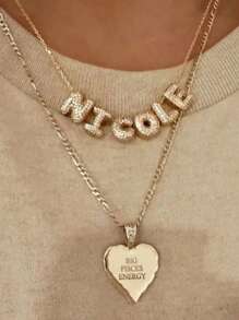 1pc Customized Simple Cubic Zirconia 3D Bubble Letter Name Necklace, Personalized Copper Initial MAMA Pendant Necklace, Fashionable, Minimalist, Simple, Casual, Vintage Customized, Unique Gift For Girlfriend, Mom, Family, Friend, Daughter, Anniversary, Valentine's Day, Mother's Day, Birthday, Graduation, Daily Wear, Wedding, Party