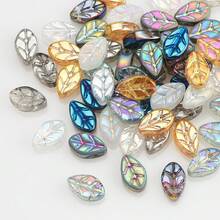 50 件/包 7*11 毫米中心孔小叶形电镀彩色玻璃珠，DIY 珠宝制作配件，适用于工艺品、鞋子、帽子、包包、钥匙扣、手机装饰、发夹 - 7*11mm小樹葉 - 查看 2